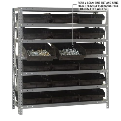 Quantum Storage Systems 1239-109BK Steel Shelving Unit with 4" Shelf Bins, 12" D x 36" W x 39" H, Black - size: 39" H x 36" W x 12" D, style: 12" L x 12" W x 4" H 18 Economy Black Bins