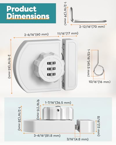 Cabinet Locks with Combination, 180° Sliding Closet Door Lock - color: White
