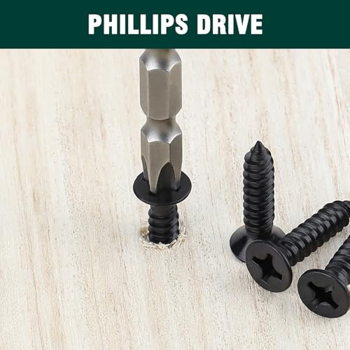 #8 x 1/2" Flat Head Phillips Sheet Metal Tek Screws, 304 Stainless Steel 18-8, Black Oxide Coated Finish, Corrosion Resistant Flat Head Wood Screws, 100 PCS - size: #8 x 1/2"