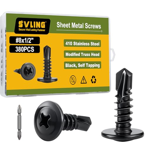 Self Drilling Screws for Metal,#8 x 1/2 Inch 380Pcs Sheet Metal Modified Truss Head,410 Stainless Steel Black Zinc Plated Self Tapping Screws - color: Black Self Drilling, size: 8x1/2"