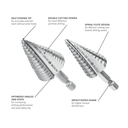 Bosch IMSDC002 2 pc. High-Speed Steel Impact Tough™ Turbo Step Drill Bit Set - style: 2pc Impact