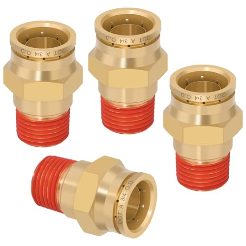DOT Approved Male Straight Brass Union 3/4" Tube x 1/2" NPT, 4PCS - size: 3/4" OD x 1/2" NPT