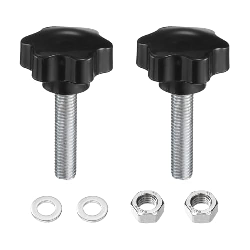 uxcell 2pcs Star Clamping Knobs with Nuts Washers, M12 x 50mm Metric Zinc Plated Carbon Steel Male Thread 48mm 6-Star Plastic Head, Threaded Stud Hand Knobs Handles Thumb Screws, Black - size: M12 x 50mm