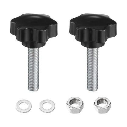 uxcell 2pcs Star Clamping Knobs with Nuts Washers, M12 x 50mm Metric Zinc Plated Carbon Steel Male Thread 48mm 6-Star Plastic Head, Threaded Stud Hand Knobs Handles Thumb Screws, Black - size: M12 x 50mm