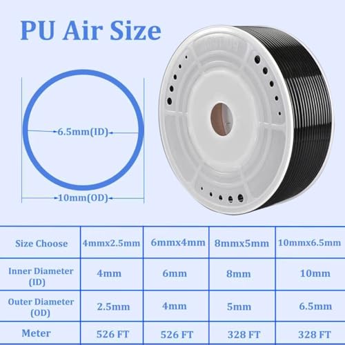 10mm OD Pneumatic Tubing Pipe PU Hose Tube Air Line Compressor Hose Black - color: Black, size: 10mm OD x 6.5mm ID - 328 FT 100 Meters