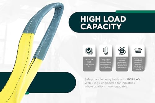 GORILA Polyester Heavy Duty Lifting Web Sling | 3ply -2 inch | 8,300lbs x 10ft (3,76 Ton x 3 Meters) | WSTDA Members | Safety Factor 5:1 | Since 1989 - size: 8,300lbs – 10ft / 3,76t – 3m
