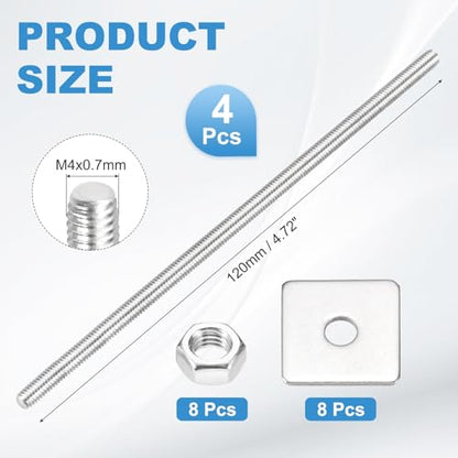 MECCANIXITY 4Set M4x120mm Fully Threaded Rod Threaded Rods Bar Studs - size: M4x120mm