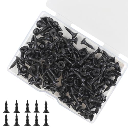 Black Wood Screws 163PCS #6x3/4 Flat Head Self-Tapping - color: Black 163 pcs