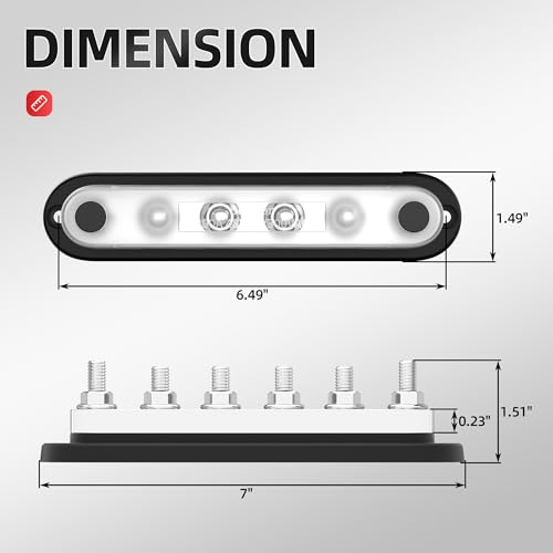 DaierTek Power Distribution Block 300A 12V Bus Bar 5/16" 6 Post Terminal Block with Cover Max 48V DC/300V AC for Marine Automotive Car Truck Solar Systems (Positive and Ground) - color: 300A