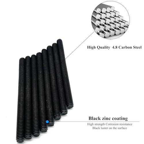 8pcs Black Zinc Fully All Threaded Rod Carbon Steel Long Thread Screw 5/16x4 for Furniture Garden Railing Mounting Assembly Fastening Steel Frame Connection Full Thread Rod for Furniture - size: Black-Zinc 5/16x4 Inch-8P