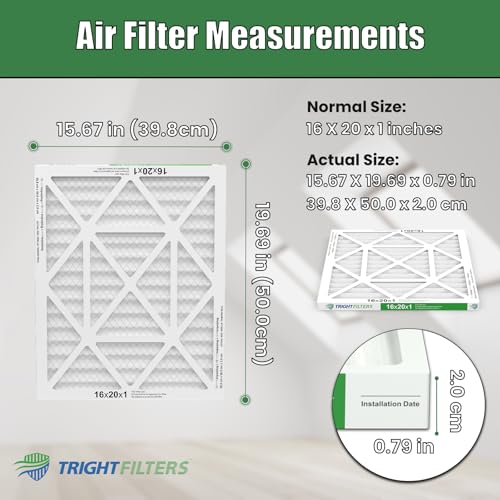 TRIGHTFILTERS 16x20x1 Air Filter 4 Pack, MERV 8 Filter Replacement - size: 16x20x1-4pack