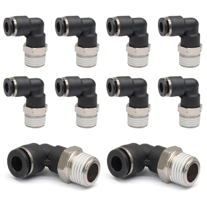 10 Pcs Push to Connect Fittings Male Elbow 1/4 Inch Tube OD x 1/8 Inch NPT Thread Quick Connect Air Line Fittings 90 Degree Pneumatic Tube Fittings - size: 1/4"OD x 1/8"MNPT