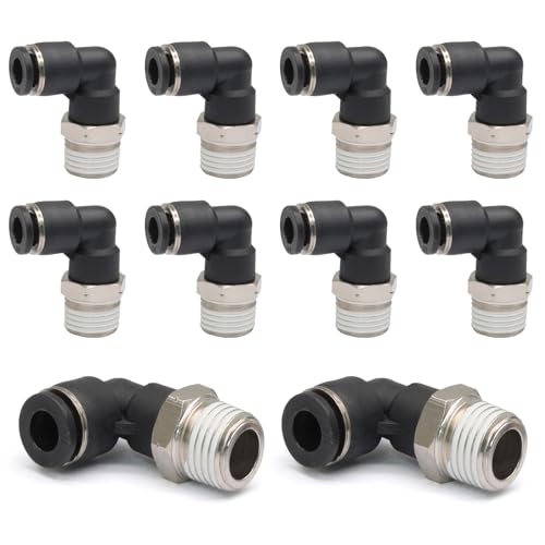 10 Pcs Push to Connect Fittings Male Elbow 1/4 Inch Tube OD x 1/8 Inch NPT Thread Quick Connect Air Line Fittings 90 Degree Pneumatic Tube Fittings - size: 1/4"OD x 1/8"MNPT