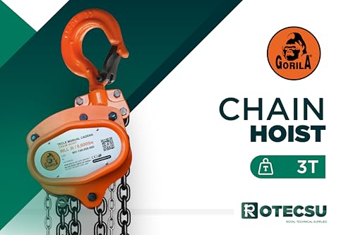 GORILA Hand Chain Hoist 6600LBS 10FT (3 Ton 3 Meters) with 2 Heavy Duty Hooks and Forged Locks | Safety Factor 4:1 | Since 1989 - size: 6600lbs - 10ft / 3t - 3m
