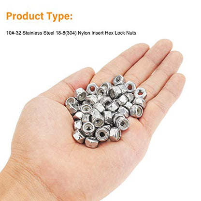 120 Pieces 10#-32 Nylon Insert Hex Lock Nuts, 304 Stainless Steel - size: 10-32 (120 pcs)