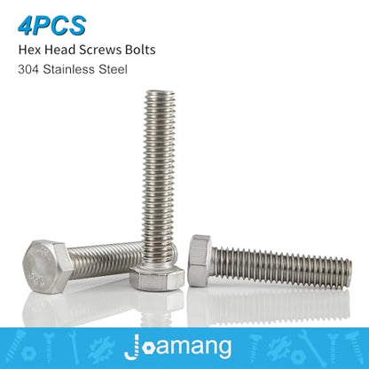 1/2-13 x 2 Hex Head Bolts, Stainless Steel 304, Hexagon Head Screws, UNC Coarse Thread, Bright Finish, Fully Threaded, Quantity 4 - size: 1/2-13 x 2"(4 PCS)