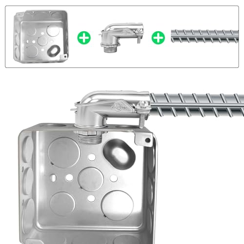 6 PCS 90° Squeeze Connectors AC/MC/Flex 3/8 90 Degree Elbow Cable Connector, Flexible Metal Conduit Fitting 3/8 Inch, Zinc Die Cast, UL Certification - size: 3/8in