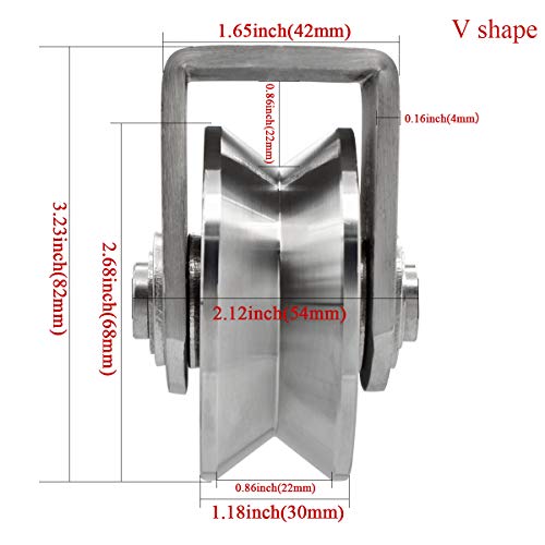 Grooved Wheel Pulley Block Pulley Wheel Stainless Duplex Bearing Silent Detachable Heavy Duty Traction Wheel for Material Handling and Moving Lifting Loading 1760lb/800 Kg - size: 81mm V type