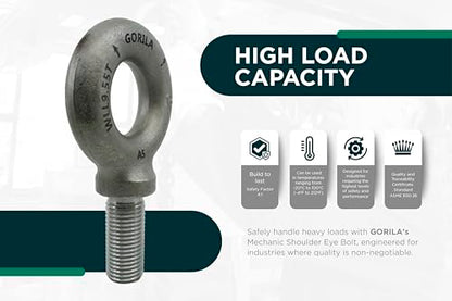 GORILA Lifting Mechanical Shoulder Eye Bolt | 1 1/2" - 6 x 3 1/2" | 21050 LBS (9,55 Ton) | Safety Factor 4:1 | Since 1989 - size: 1 1/2" - 6 x 3 1/2"