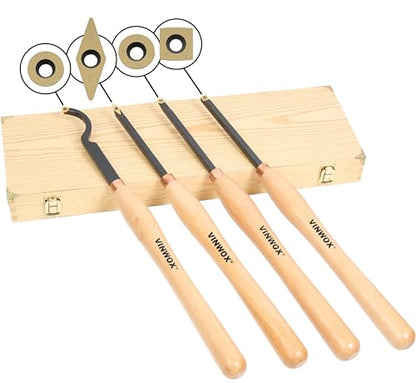 20" Full Size 4 PCS Carbide Wood Lathe Turning Tool Set, Including Swan Neck Hollower, Rougher, Finisher, Detailer, Titanium Coated Carbide Blades 2X Extended Service Life, Beech Wood Handle - size: 20INCH 4PCS