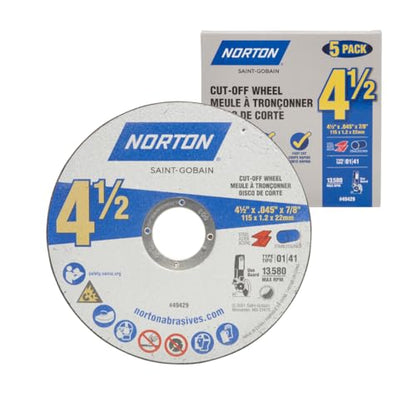 Norton 4-1/2-Inch Cut Off Wheels, Pack of 5 - Aggressive Cutting Discs for Angle Grinder, General Purpose Cutting for Metal & Stainless Steel - style: Pack of 5
