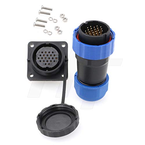 HangTon HE29 22 Pin Waterproof IP68 Connector Industrial Power Plastic Circular Male Female 18AWG Cable Plug Panel Mount Socket with 4-Screw (22 pin 5A 250V) - size: 22 pin 5A 250V