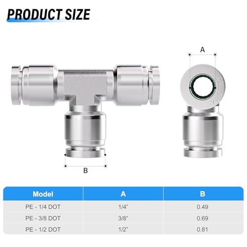TAILONZ 1/2" OD Tee 304 Stainless Steel Push to Connect Fittings 1Pcs - size: 1/2" OD