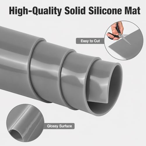 3 Pack Silicone Rubber Sheeting, 11.5" x 11.5" x 1/24" Thick, Flexible Heat Resistant Silicone Gasket Sheet, 60A Durometer for Seals, Pads, Insulation, DIY Craft Projects - color: Grey