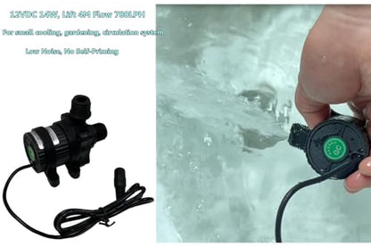SHYSKY DC40F-1240 Micro Brushless DC Water Pump 12V 14W, 206GPH 13ft, Waterproof, 1/2 inch threaded ports, Safe Low Noise Stable Long-term Work, Submersible or Land Use, For Small cooling, gardening
