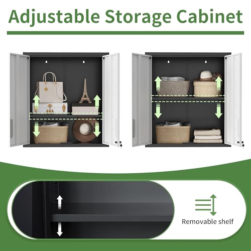 Garage Wall Cabinet Metal Storage Cabinet with Lockable 2 Doors - color: Black/Gray, style: 2 doors wall cabinet 02