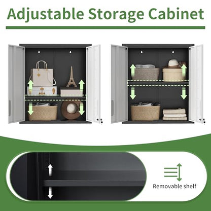 Garage Wall Cabinet Metal Storage Cabinet with Lockable 2 Doors - color: Black/Gray, style: 2 doors wall cabinet 02