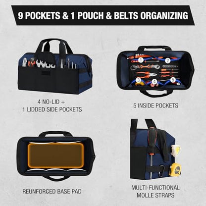 HISEA 3 Pack Heavy Duty Tool Bag, 13-Inch Waterproof Tools Organizer Tote - color: Navy, size: 13 Inch