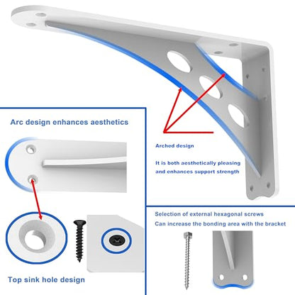 12 x 7 in White Heavy Duty Floating Shelf Brackets, Holds 1000lb - color: White Max Load 1000 Lbs, size: 12IN×7IN