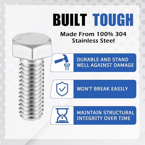 Zonon 50 Pcs 1/4-20 x 5/8" Hex Head Screw Bolt, Silver - color: Silver, size: 1/4-20 X 5/8"