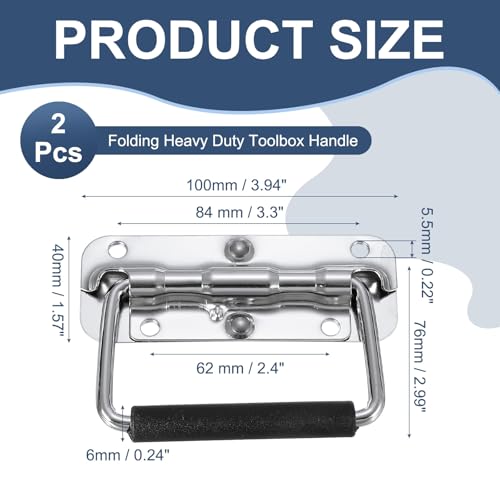 PATIKIL 4.3inch Spring Loaded Handle, 2 Pcs Folding Heavy Duty Toolbox Pull Chest Handles with Rubber Surface Mount Folding Grip for Toolbox Chest Case Crates Storage Boxes, Silver Tone - size: 4.3inch