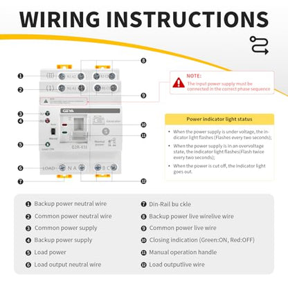 GEYA 2P 63A AC220V Automatic Transfer Switch,ATS Dual Power Auto Transfer Switch,Uninterruptible Millisecond-Level ATS,DIN Rail Mounting（G2R 2P 63A AC220V） - color: 2P-63A-AC220V