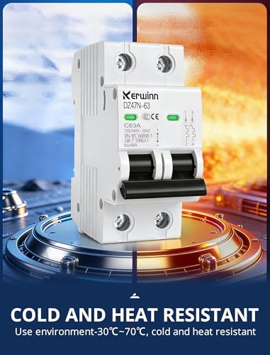 AC Miniature Circuit Breaker 2 Pole 20A (MCB),120V/240V 50/60Hz DIN Rail Mount Breaker, Compatible with Grid-Tied Solar Systems, RV & Home Circuits(C20A)