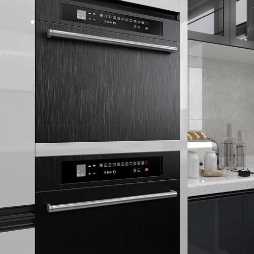 Livelynine 15.8x394 Contact Paper Black Peel and Stick Wallpaper for Kitchen Backsplash Dishwasher Cover Fridge Refrigerator Covers Stainless Steel Vinyl Wrap for Appliances Countertops Heavy Duty - size: 15.8"W x 394"L
