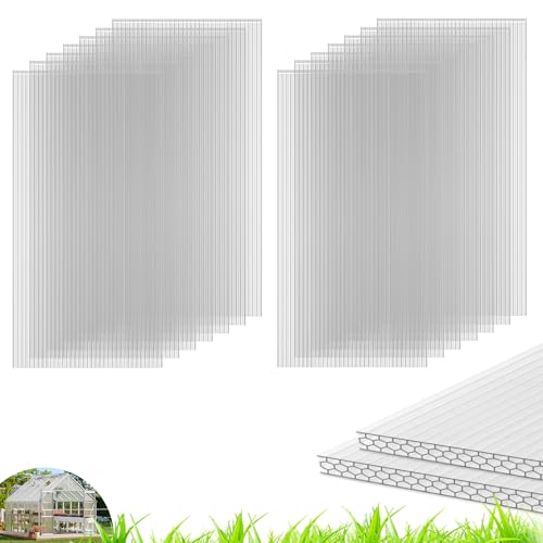 Quibbay 6PCS Polycarbonate Greenhouse Panels, 4' x 2' x 0.32'' Three-layer Honeycomb Panels Polycarbonate Sheet, Clear Waterproof UV Protected Corrugated Plastic Roof Panels for Greenhouse Replacement - style: 4' X 2' X 0.32''