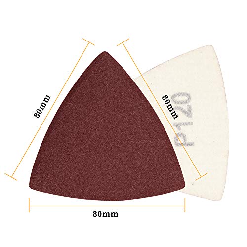 SPEEDWOX 30 Pcs Hook and Loop Triangle Sandpaper 120 Grit 80mm 3-1/8 Inches for Oscillating Multi Tool Detail Sander Sanding Discs Triangle Sanding Pads - style: 120 Grit