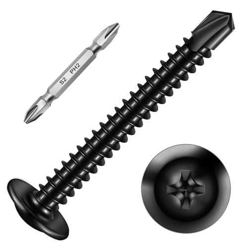 Mywish 500Pcs #8×1-1/2 Inch, Black Self Tapping Screws for Metal, 410 Black Metal Screws Oxide Stainless Steel Truss Head Self Drilling Screw High-Strength - color: Black, size: #8x1-1/2" (500 pcs)