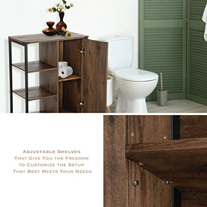 Landia Home Bathroom Storage Cabinet, Industrial Themed with a Steel Frame and Different Tiers of Shelves for Organization