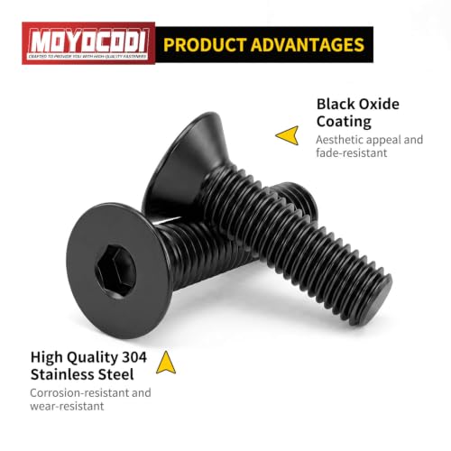 1/4-20 x 3'' (10 Pack) Flat Head Hex Socket Cap Screws Countersunk Bolts, Allen Socket Drive, Black Oxide 304 Stainless Steel 18-8, Fully Machine Thread, Bright Finish - size: 1/4 x 3''