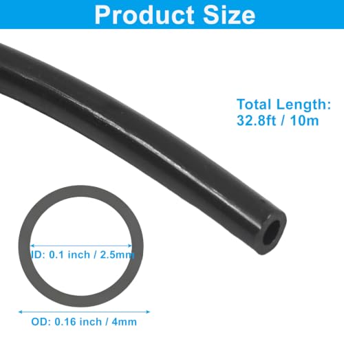 33ft 4mm OD x 2.5mm ID Pneumatic Tubing Pipe, (Black) - color: Black, size: 4mm OD x 2.5mm ID