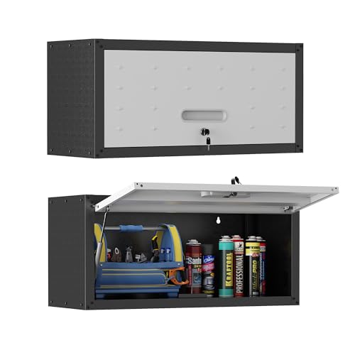 Metal Garage Wall Mounte Cabinet with 1 Up-flip Locking Door,Gray - color: Black/Gray, style: Up-flip door wall cabinet