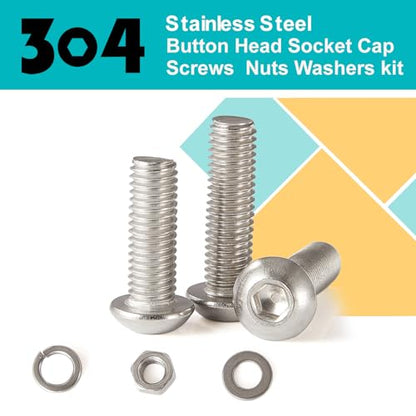 80 PCS M6 x 30mm 35mm 40mm 45mm 50mm, Button Head Socket Cap Screws Bolts Washers Nuts Assortment Kit, Stainless Steel 304, Metric Allen Hex Drive - size: Button M6x30/35/40/45/50 mm