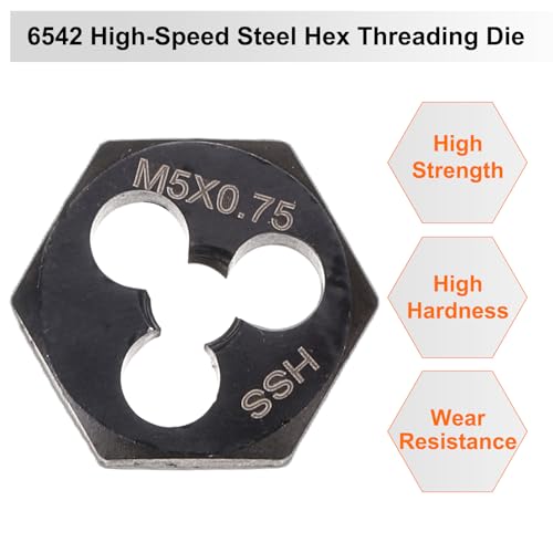 HARFINGTON Hex Threading Die M5 x 0.75 Metric Thread Right Hand High Speed Steel Rethreading Fixed Die Screw Cutting Tapping Repair Tool - size: M5 x 0.75