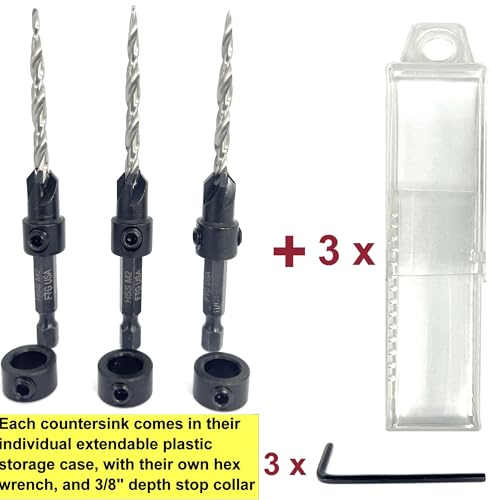 FTG USA 3 Pc #8 (11/64") Countersink Drill Bit Set with Tapered Drill Bits - size: #8, style: Same Sort 3 Pc