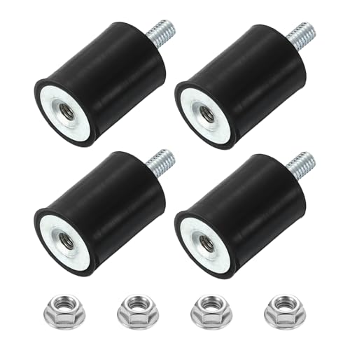 uxcell M4 Rubber Mounts, 4Pcs 15x20mm(DxH) Rubber Cylindrical Anti Vibration Isolator Shock Absorber with Lock Nut for Car Bobbin Generator Air Compressors - size: M4x10mm, 15x20mm Rubber