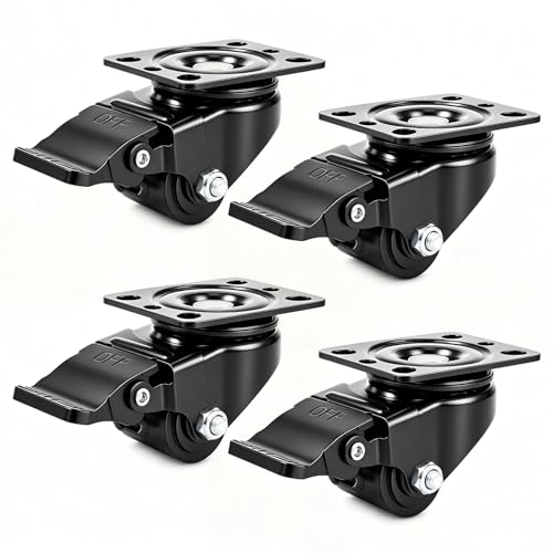 W B D WEIBIDA 1.25inch Swivel Plate Caster Wheels Set of 4 Heavy Duty, Extra Width Wheel & Steel Industrial Caster with Brake, Endurance & Quiet & Sturdy Nylon Wheels for Home Use, 1100lbs Capacity - style: 1.25 inch(Metal)